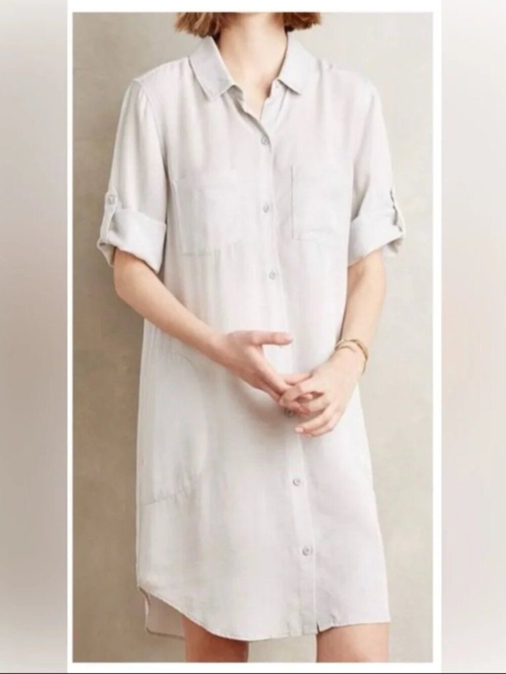 Cloth & Stone Collared Tunic Shirt Dress Oatmeal Cream Size Small